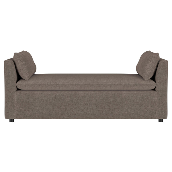 English Elm Isiah Brown Raised Arm Accent Bench with Plush Cushion & Pillows, Backless Modern Upholstered Seating B062P358468