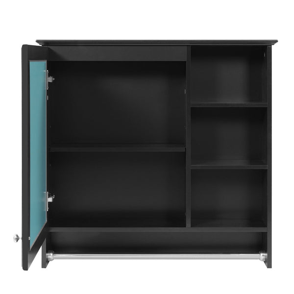 English Elm 30 Inch Wall Mount Mirror Cabinet Mdf Storage with Soft Close Hinges Bathroom Vanity Black N710P186086B