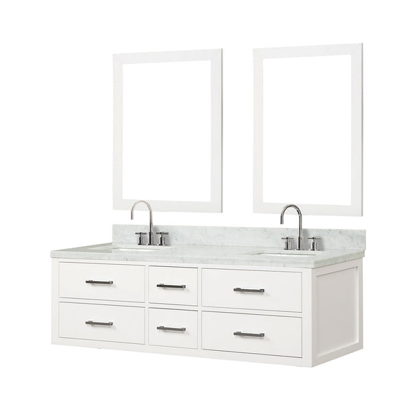 English Elm Castor 60" White Double Bath Vanity with Carrara Marble Top, Chrome Faucets & 28" Mirrors, Assembled B2731P336968