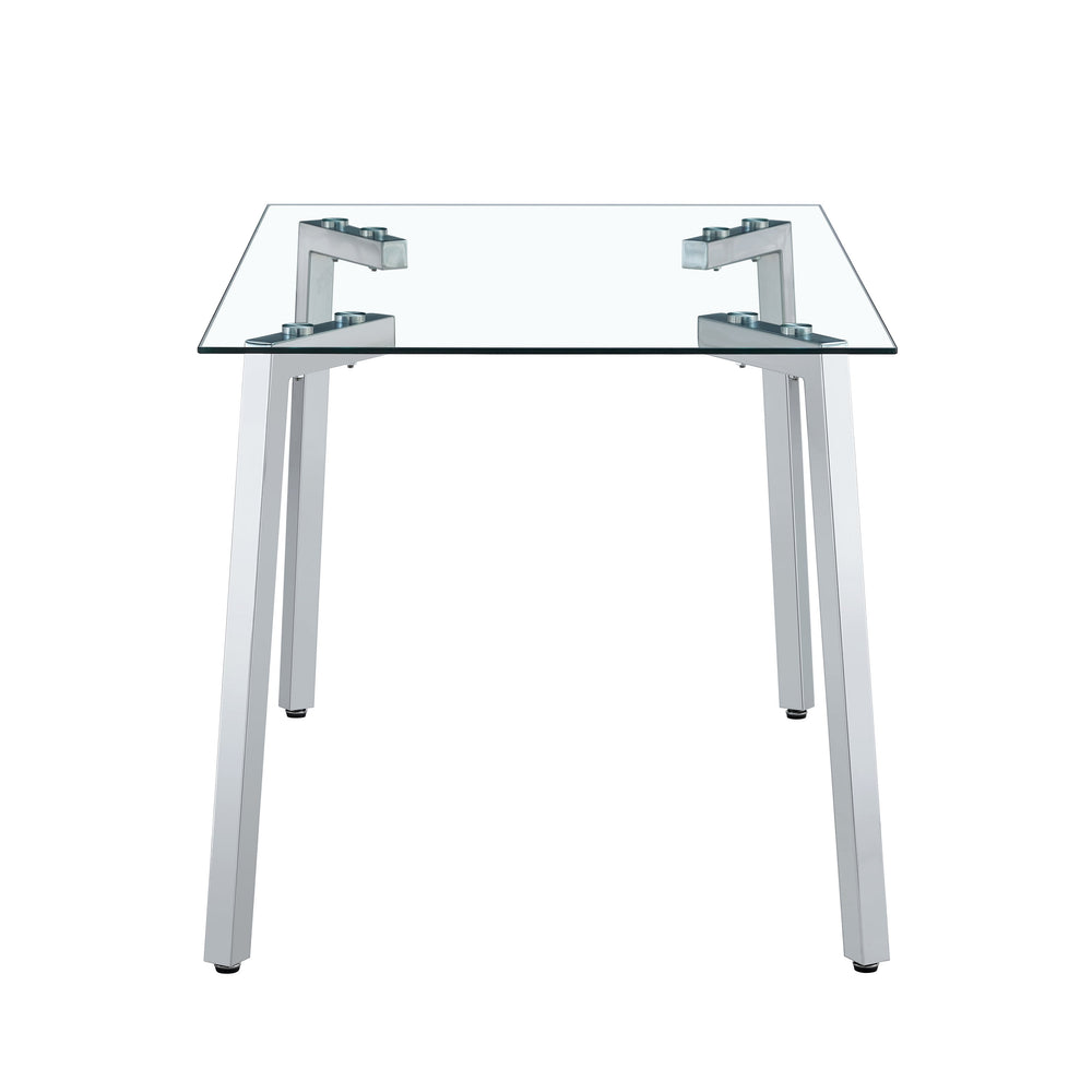 English Elm Glass Dining Table - Elegant Transparent Design With Sturdy Chrome Legs - Modern & Versatile For Any Space W370S00053
