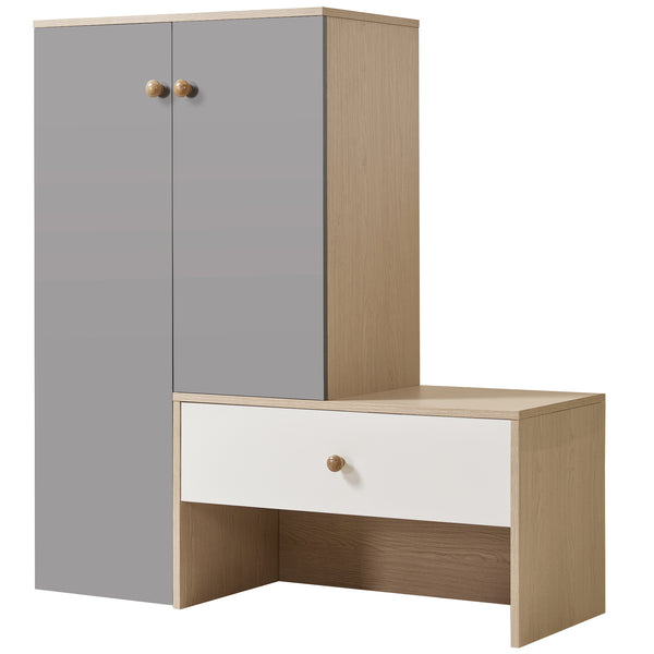 English Elm 12 Pair Shoe Organizer with Top Storage and Slim 78.75" Tall Cabinet, 3 Flip Drawers, Hooks, Sturdy Handles Grey,Natural Wood,White N845P261774E