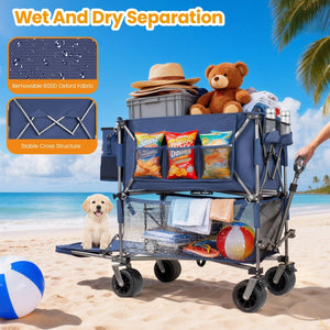English Elm 55" Double Decker Collapsible Wagon 560lb Capacity Alloy Steel Frame All-terrain Wheels Dark Blue W2932P405186