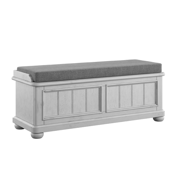 English Elm Wallace & Bay - Gray Storage Bench with Oyster Shell Coastal Style, Solid Wood, 48" Seat, Hidden Storage, Easy Care B2709P212314