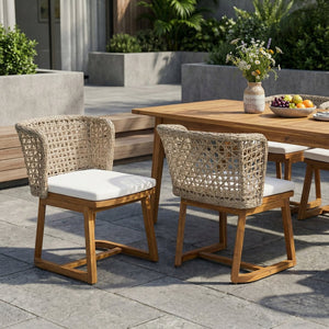 English Elm Outdoor Acacia Wood Patio Dining Chairs Set of 2 Wicker Back with Cushioned Seat N773P306706B