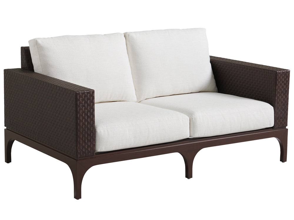 Lexington Tommy Bahama Outdoor 3420-22-40 Abaco Loveseat - Elegant Outdoor Seating With Woven Leather And Walnut Finish For Style  Wood 3420-22-40