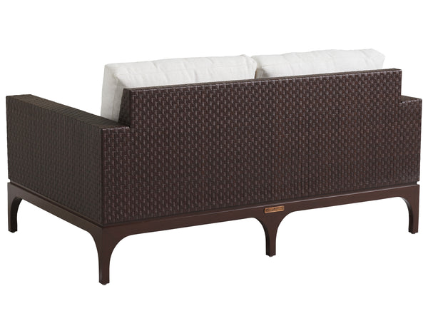 Lexington Tommy Bahama Outdoor 3420-22-40 Abaco Loveseat - Elegant Outdoor Seating With Woven Leather And Walnut Finish For Style  Wood 3420-22-40