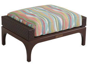Lexington Tommy Bahama Outdoor 3420-44-40 Abaco Ottoman - Sophisticated Outdoor Cushion With Woven Leather & Elegant Walnut Finish  Wood 3420-44-40