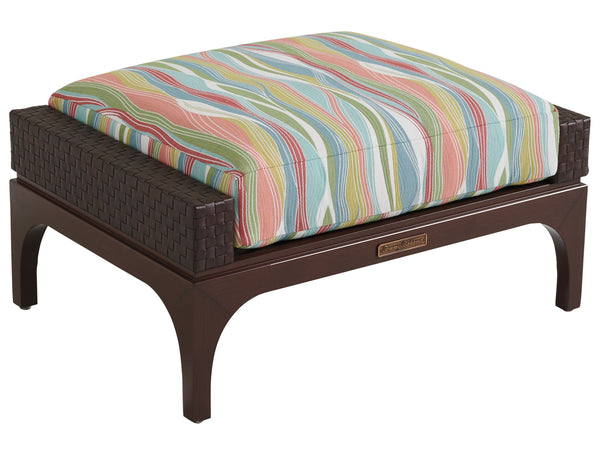 Lexington Tommy Bahama Outdoor 3420-44-40 Abaco Ottoman - Sophisticated Outdoor Cushion With Woven Leather & Elegant Walnut Finish  Wood 3420-44-40