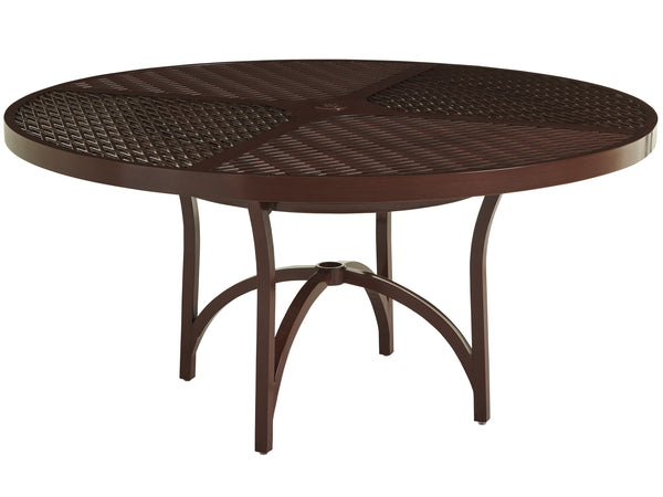 Lexington Tommy Bahama Outdoor 3420-870c Elegant Round Dining Table With Artisan Finish, White Sintered Stone Top & Woven Leather Medium Brown Wood 3420-870c