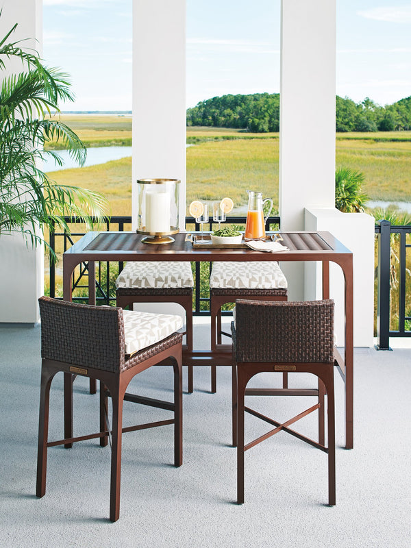 Lexington Tommy Bahama Outdoor 3420-873 High/Low Bistro Table - Elegant Outdoor Dining With Artisan Finish & Durable Sintered Stone Top Medium Brown Wood 3420-873