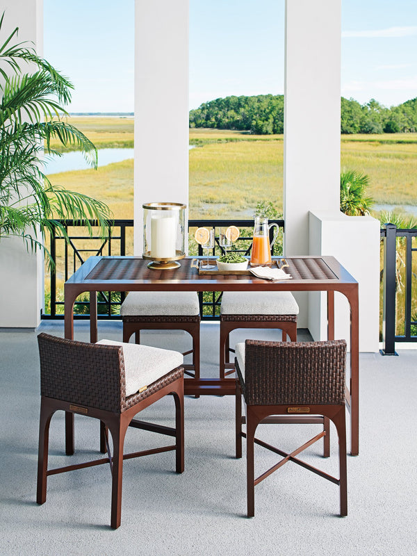 Lexington Tommy Bahama Outdoor 3420-873 High/Low Bistro Table - Elegant Outdoor Dining With Artisan Finish & Durable Sintered Stone Top Medium Brown Wood 3420-873