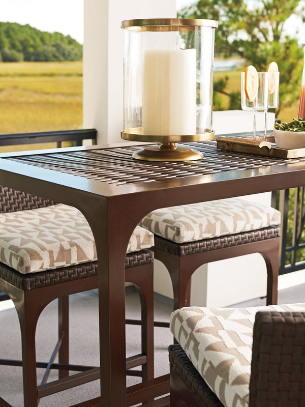 Lexington Tommy Bahama Outdoor 3420-873 High/Low Bistro Table - Elegant Outdoor Dining With Artisan Finish & Durable Sintered Stone Top Medium Brown Wood 3420-873