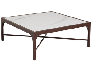 Lexington Tommy Bahama Outdoor 3420-945 Stylish Square Cocktail Table With Durable Sintered Stone Top For Elegant Outdoor Living Medium Brown Wood 3420-945