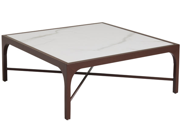 Lexington Tommy Bahama Outdoor 3420-945 Stylish Square Cocktail Table With Durable Sintered Stone Top For Elegant Outdoor Living Medium Brown Wood 3420-945