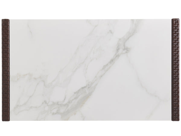 Lexington Tommy Bahama Outdoor 3420-947 Elegant Rectangular Cocktail Table With Woven Leather Look And Durable Sintered Stone Top Medium Brown Wood 3420-947