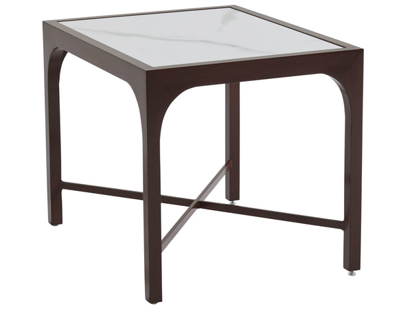 Lexington Tommy Bahama Outdoor 3420-955 Elegant End Table With Sintered Stone Top And Artisan Aluminum Frame For Outdoor Living Medium Brown Wood 3420-955