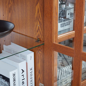 English Elm Vintage Led Curio Display Cabinet - Antique Oak Showcase With Adjustable Shelves & Bluetooth Lighting W1758P300120-GIGA