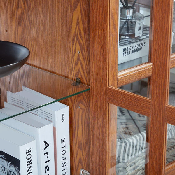 English Elm Vintage Led Curio Display Cabinet - Antique Oak Showcase With Adjustable Shelves & Bluetooth Lighting W1758P300120-GIGA