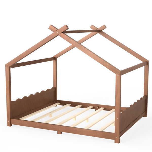 English Elm Queen House Shaped Floor Bed Solid Pine Frame Montessori Kids Bedroom No Box Spring W1580P438812