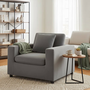 English Elm Caylie Modern Armchair with Plush Down-Fiber Cushions, Removable Covers, Solid Wood Legs Charcoal B050P409001