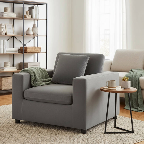 English Elm Caylie Modern Armchair with Plush Down-Fiber Cushions, Removable Covers, Solid Wood Legs Charcoal B050P409001