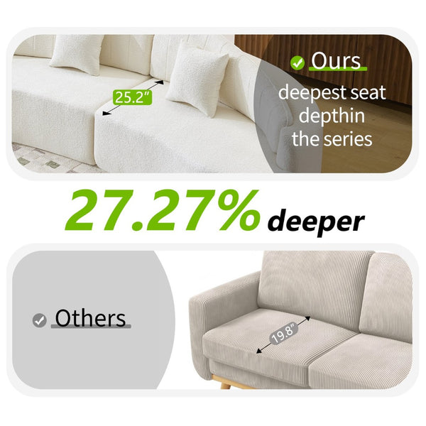 English Elm Curved Four Seat Chenille Sofa with Removable Backrest for Retro Apartment Living White W3612S00043