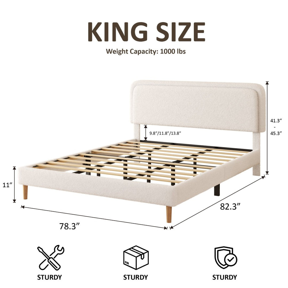 English Elm Queen Velvet Tufted Platform Bed Adjustable Headboard Steel Frame No Box Spring Beige W5239P503300