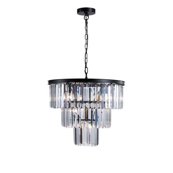 English Elm 20" Luxury 3-Tier Crystal Chandelier 7-Light Black Frame Pendant, K9 Crystals LED Ready Elegant Ceiling Fixture W2312P389944