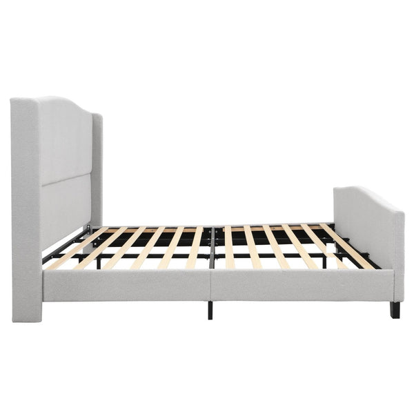 English Elm King Platform Bed Tall Upholstered Teddy Velvet Headboard Boutique Hotel Bedroom Style W1716P419749
