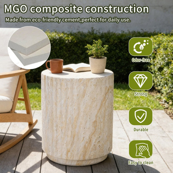English Elm U_style Mgo Cylinder Accent Table Wave Ribbed Concrete Look Patio or Indoor Plant Stand Beige,Yellow N711P422078K