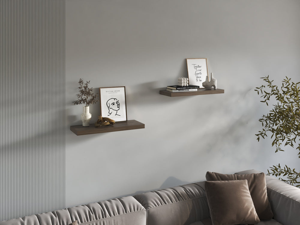 English Elm Floating Dark Brown 2-Shelf Wall Display, 31.5" W x 9.8" D, Engineered Wood, Eco-Friendly Finish B097P369457