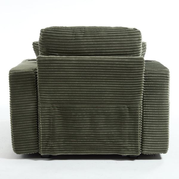 English Elm [New]Corduroy Upholstered Chaise Lounge Sofa with Detachable Cushions, Deep Seat, Cup Holders Green W2120P322754