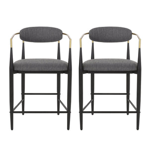 English Elm Christopher Knight Home® - Counter Stools Set Of 2 - Modern Charcoal Fabric With Black & Gold Iron Frames For Chic Dining N771P249370C