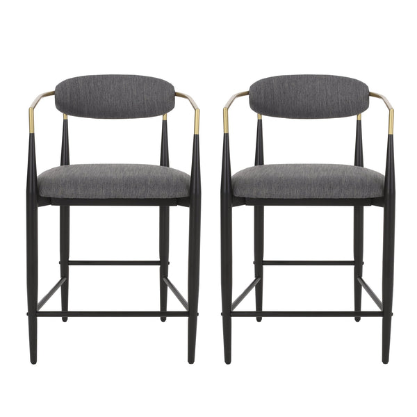 English Elm Christopher Knight Home® - Counter Stools Set Of 2 - Modern Charcoal Fabric With Black & Gold Iron Frames For Chic Dining N771P249370C