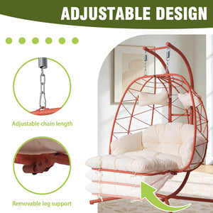English Elm 2 Person Wicker Hanging Egg Chair with Stand Cushioned Swing for Patio Garden T5880P500224