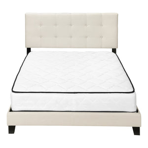 English Elm Bed, Upholstered Queen Low Profile Platform Bed with Tufted Padded Headboard and Wood Slats Beige 66 L x 26 W x 4 H B2710P219522
