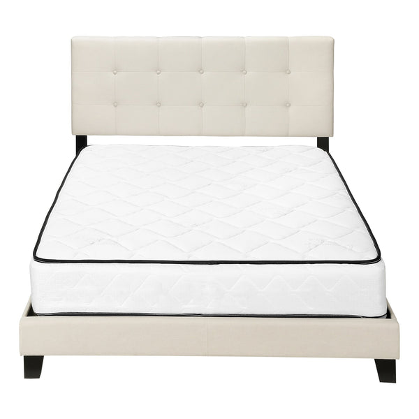English Elm Bed, Upholstered Queen Low Profile Platform Bed with Tufted Padded Headboard and Wood Slats Beige 66 L x 26 W x 4 H B2710P219522
