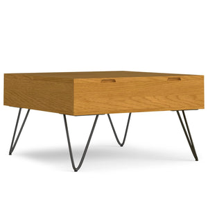 English Elm Hunter Solid Oak Lift Top Square Coffee Table with Hidden Storage and Hairpin Legs B136P429095