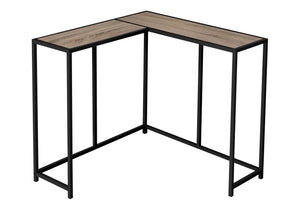 English Elm Accent Table - Modern L-Shaped Console For Small Spaces, Dark Taupe & Black Metal, Stylish & Functional B2710P218961
