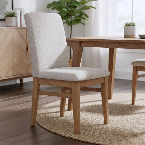 Alpine Furniture Olejo Natural Side Chairs With Oatmeal Cushions — Timeless Tapered-Leg Dining Seating, Durable Comfort 3426-02