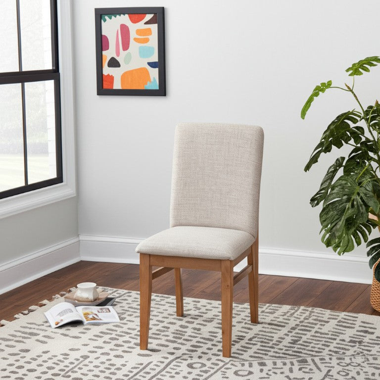 Alpine Furniture Olejo Natural Side Chairs With Oatmeal Cushions — Timeless Tapered-Leg Dining Seating, Durable Comfort 3426-02