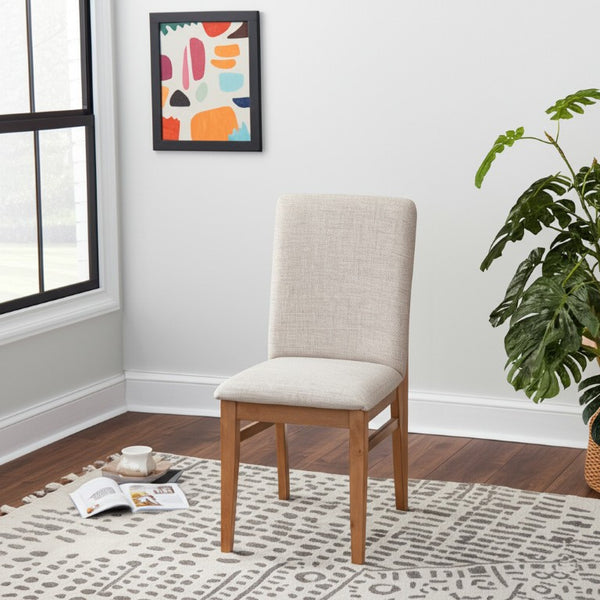 Alpine Furniture Olejo Natural Side Chairs With Oatmeal Cushions — Timeless Tapered-Leg Dining Seating, Durable Comfort 3426-02