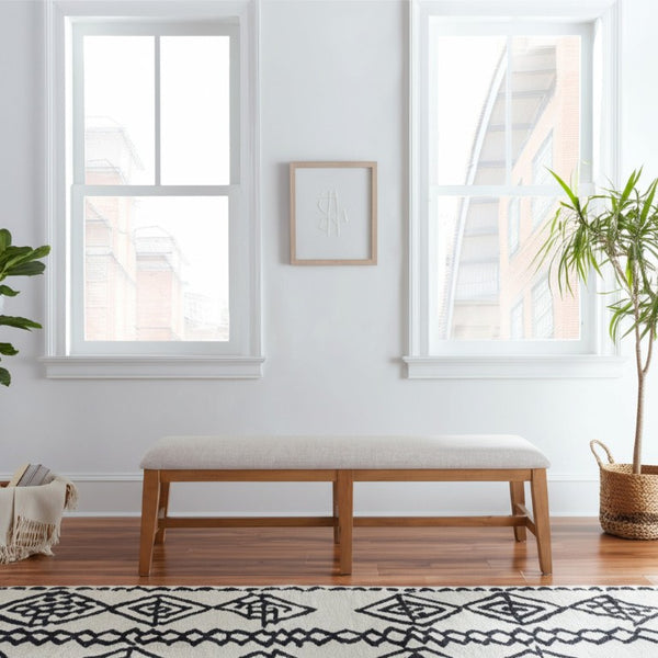 Alpine Furniture Olejo Bench With Oatmeal Cushion And Tapered Legs, Natural Wood Finish, Durable Stylish Seating (99) 3426-03