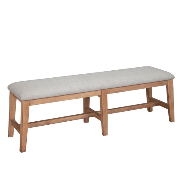 Alpine Furniture Olejo Bench With Oatmeal Cushion And Tapered Legs, Natural Wood Finish, Durable Stylish Seating (99) 3426-03