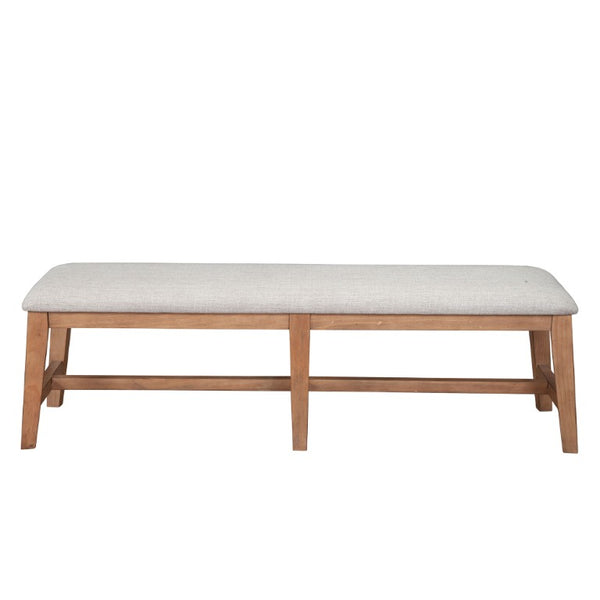 Alpine Furniture Olejo Bench With Oatmeal Cushion And Tapered Legs, Natural Wood Finish, Durable Stylish Seating (99) 3426-03