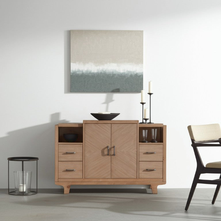 Alpine Furniture Olejo Sideboard Natural — 54"X18"X36" Fully Assembled Storage With 4 Drawers, Hidden Drawer, Cabinets, Durable Finish 3426-06
