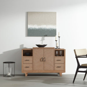 Alpine Furniture Olejo Sideboard Natural — 54"X18"X36" Fully Assembled Storage With 4 Drawers, Hidden Drawer, Cabinets, Durable Finish 3426-06