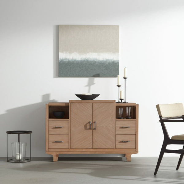 Alpine Furniture Olejo Sideboard Natural — 54"X18"X36" Fully Assembled Storage With 4 Drawers, Hidden Drawer, Cabinets, Durable Finish 3426-06