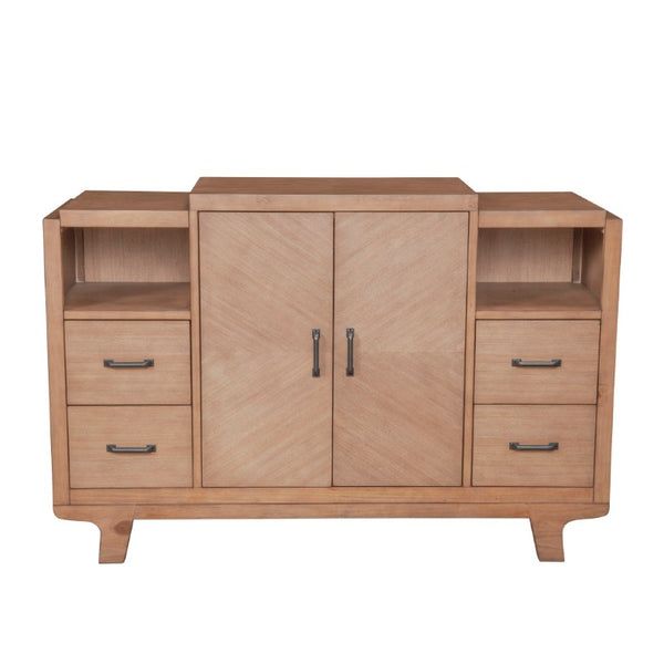 Alpine Furniture Olejo Sideboard Natural — 54"X18"X36" Fully Assembled Storage With 4 Drawers, Hidden Drawer, Cabinets, Durable Finish 3426-06