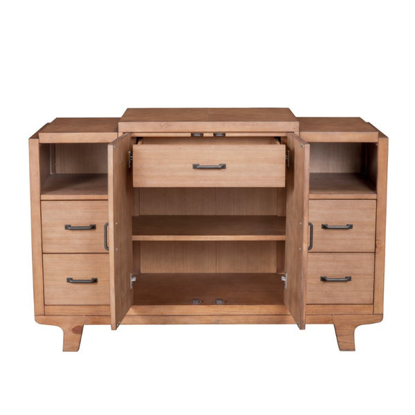 Alpine Furniture Olejo Sideboard Natural — 54"X18"X36" Fully Assembled Storage With 4 Drawers, Hidden Drawer, Cabinets, Durable Finish 3426-06